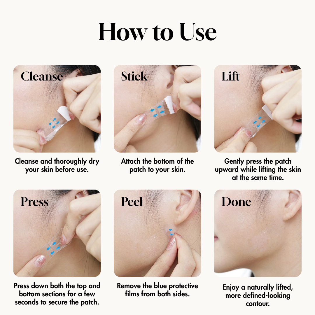 How to use: cleanse, stick, lift, press, peel, done