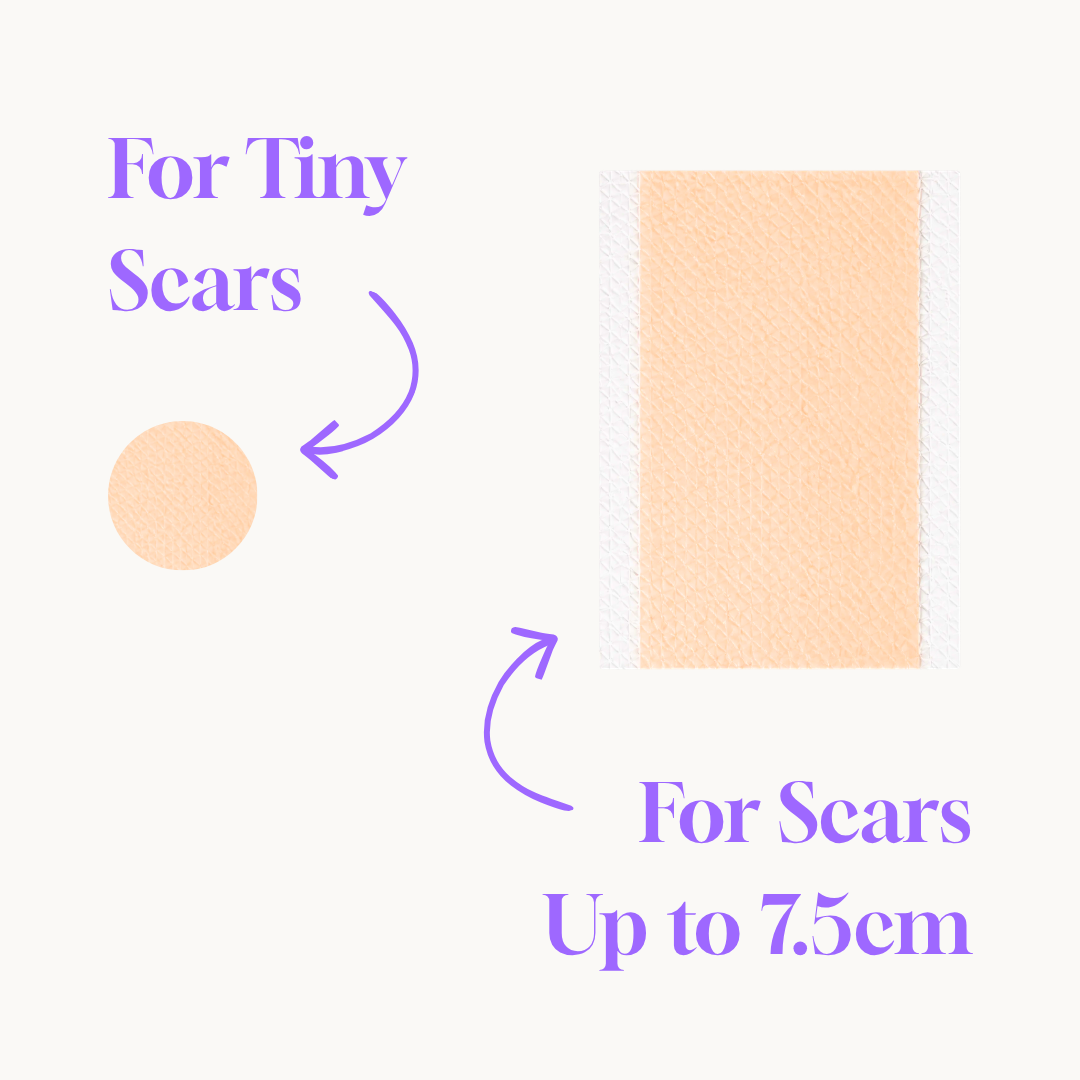 Dots for tiny scars, sheets for scars up to 7.5cm