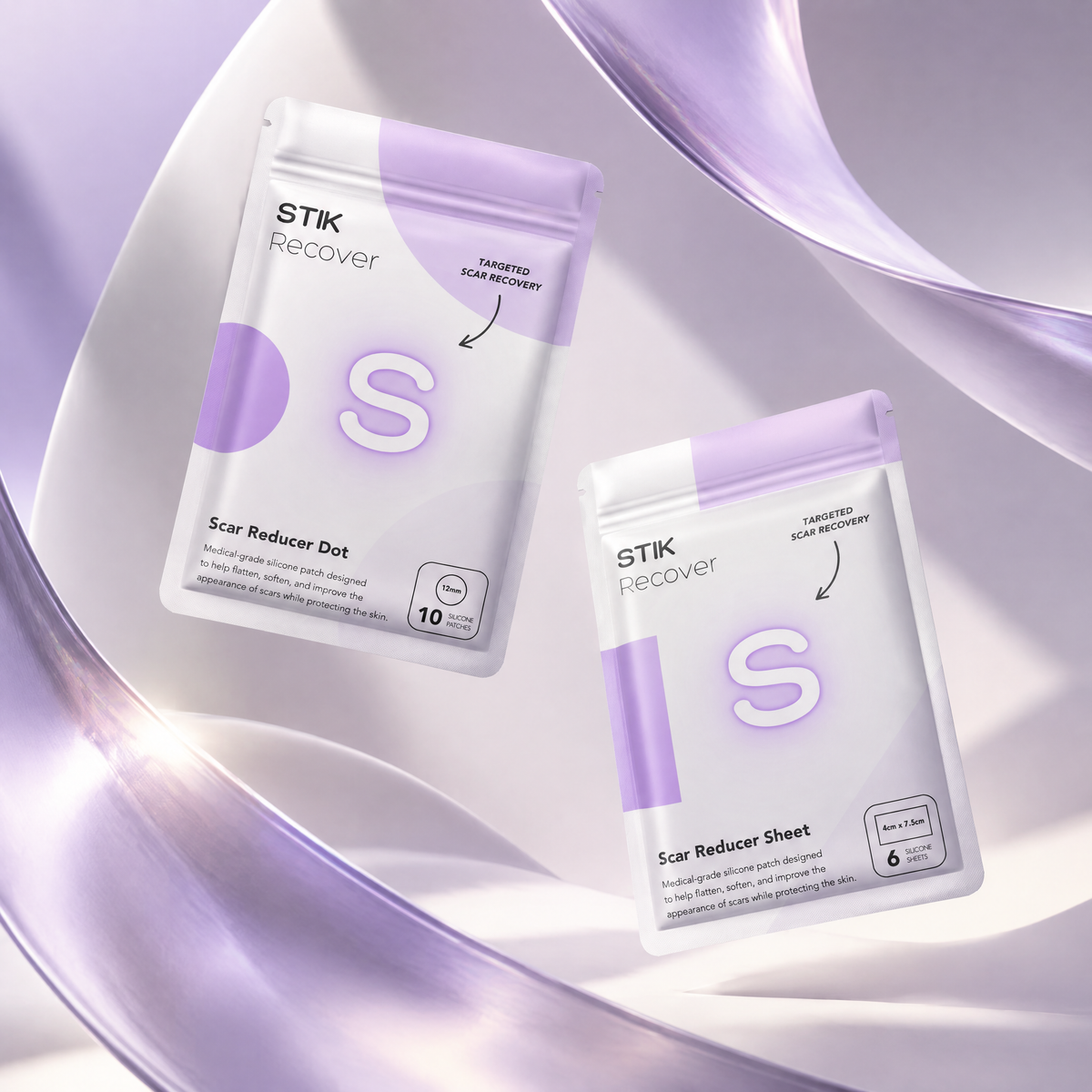 STIK Recover Scar Care Kit: Scar Reducer Dot and Scar Reducer Sheet pouches