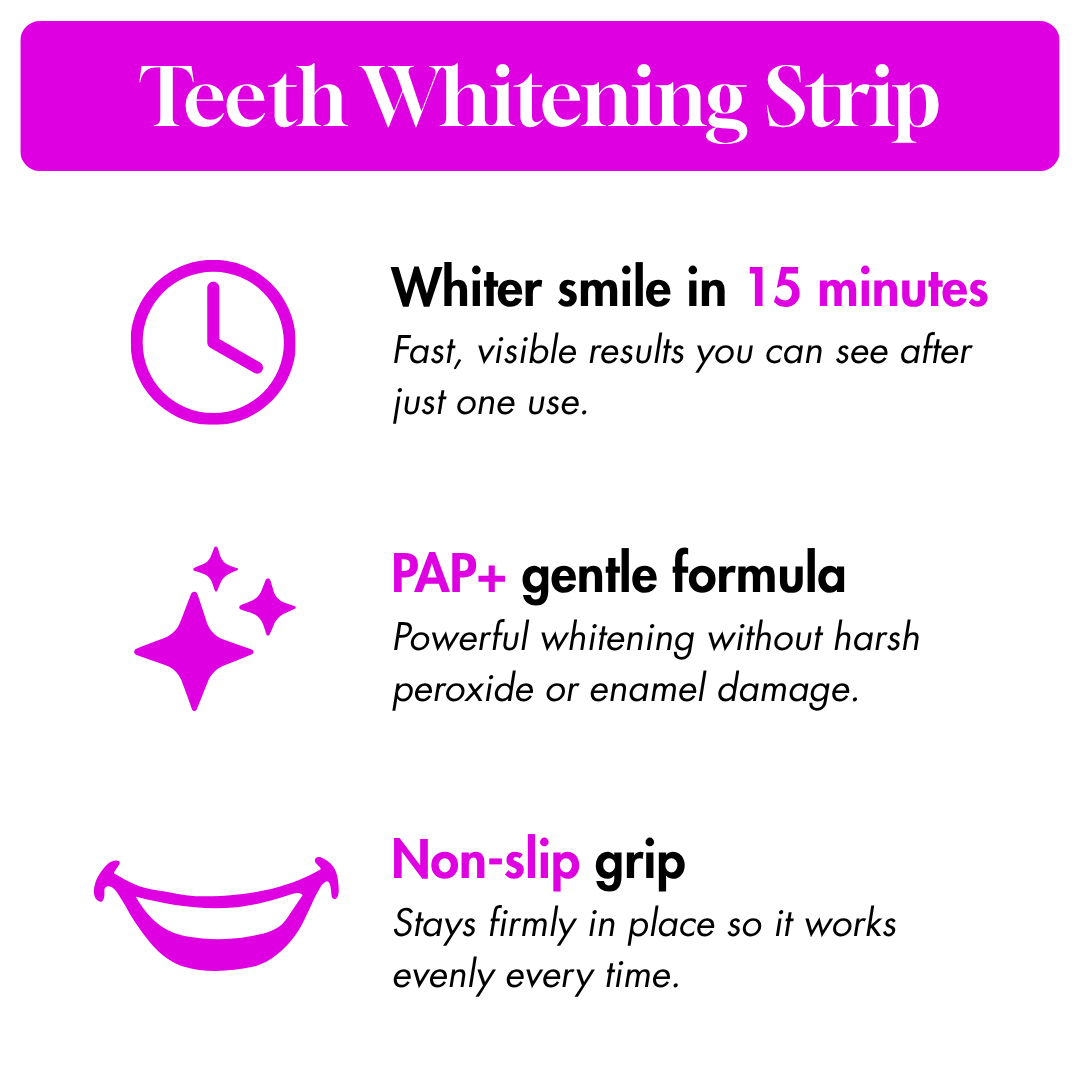 Teeth Whitening Strip: whiter smile fast, PAP+ gentle formula, non-slip grip